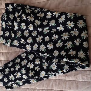 Navy, daisy patterned pixie ankle pants